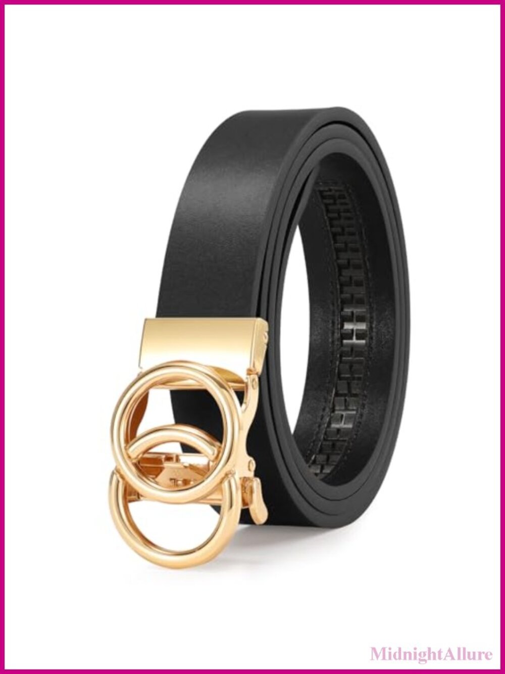 Faux Leather Ratchet Belt for Women Adjustable No Holes Automatic Buckle